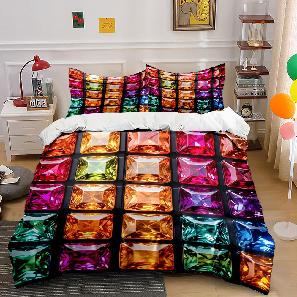 Duvet Cover Sets With Zipper - Set Sprei Motif Batu Permata Persegi