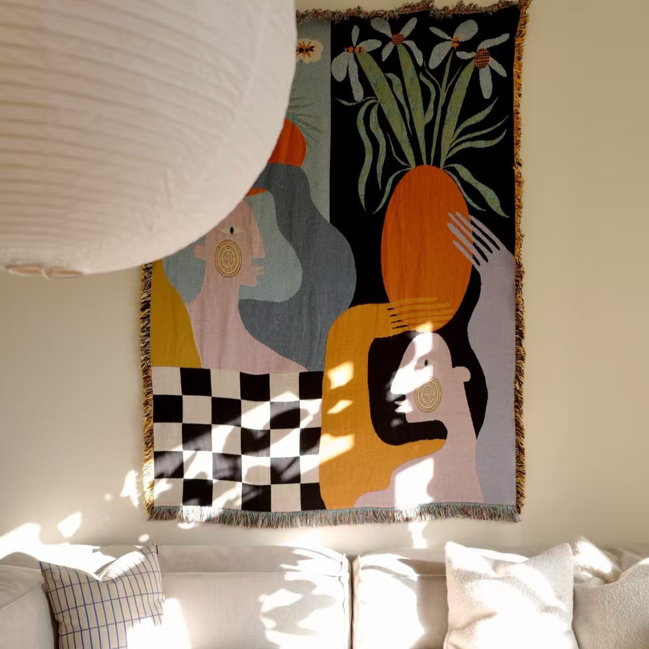 Tapestry Seni Abstrak Modern B - Boho Throw Blanket Fringe ulasan dan harga